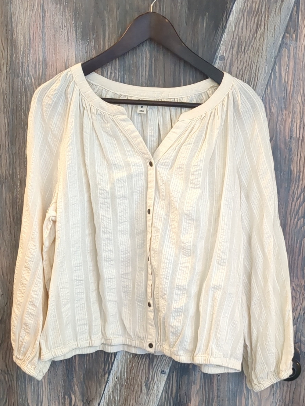 a.n.a Cream Button-Front Peasant Blouse Boho Medium